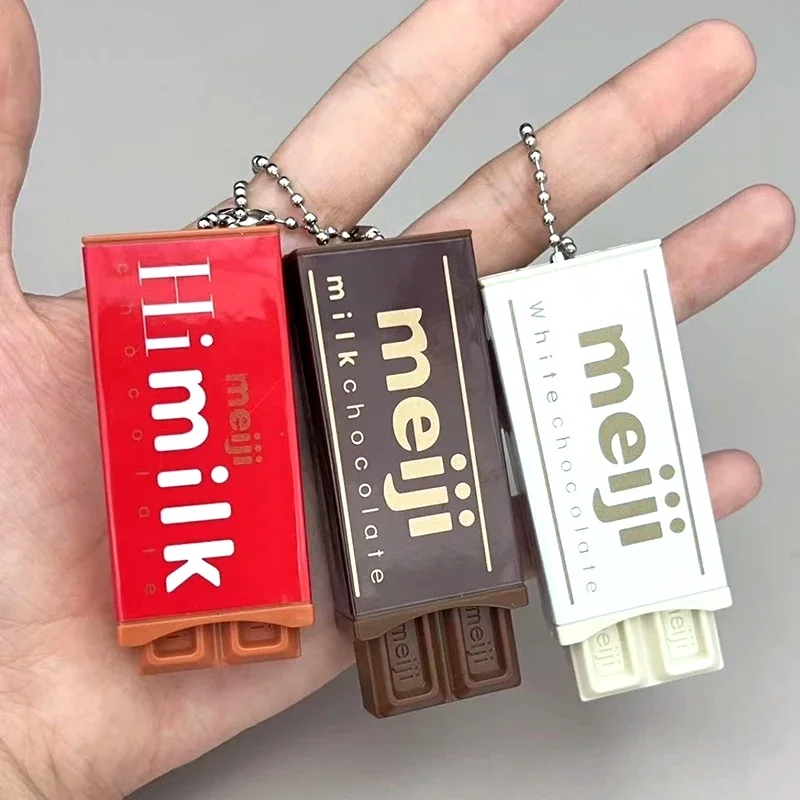 Hot Japanese Style Simulated Meiji Chocolate Fidget Toy Bendable Snap Stress Relief Keychain Pendant Creative Gift KK