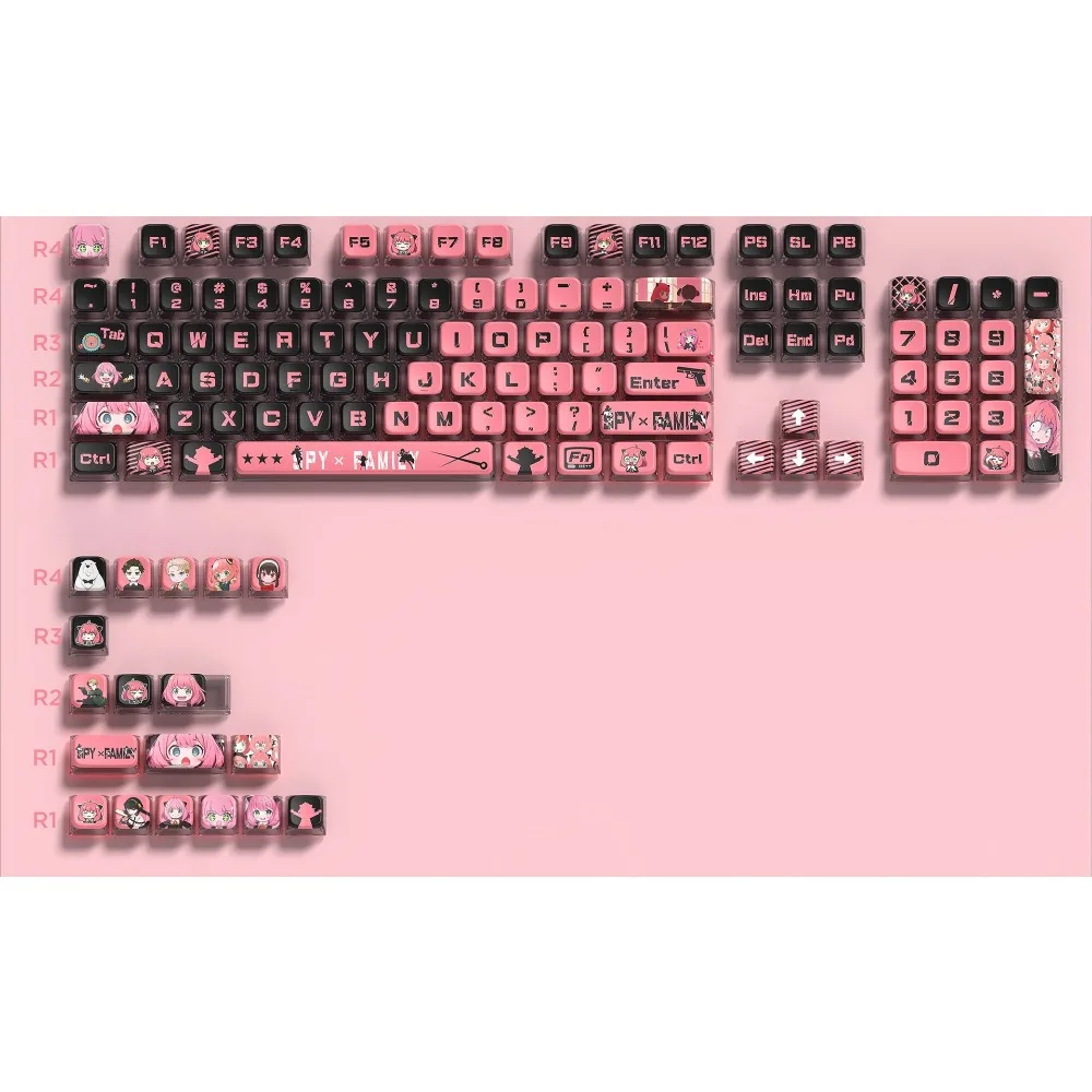 أغطية مفاتيح Spy x Family Anime، أغطية مفاتيح RGB PBT لامعة ذات 4 جوانب، ملف تعريف MSA قابل للتبديل السريع للوحة المفاتيح الميكانيكية