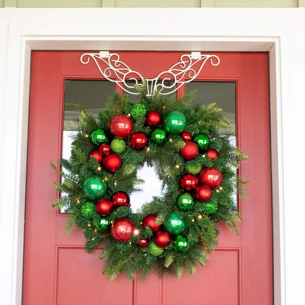 [30 Inch Artificial Christmas Wreath] - Christmas Cheer Collection - Red and Green Decoration - Pre Lit with 50 Warm Clear Color