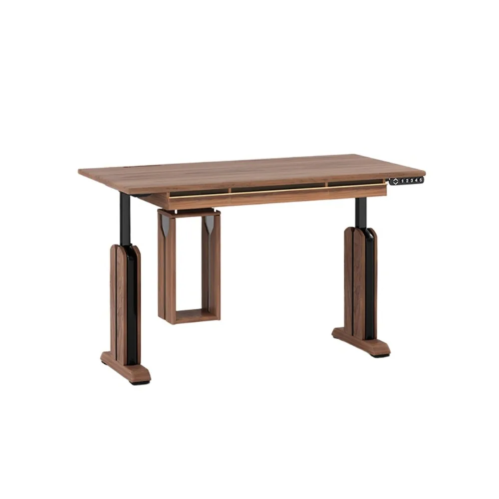

Solid wood electric lifting table black walnut desk workbench computer desk