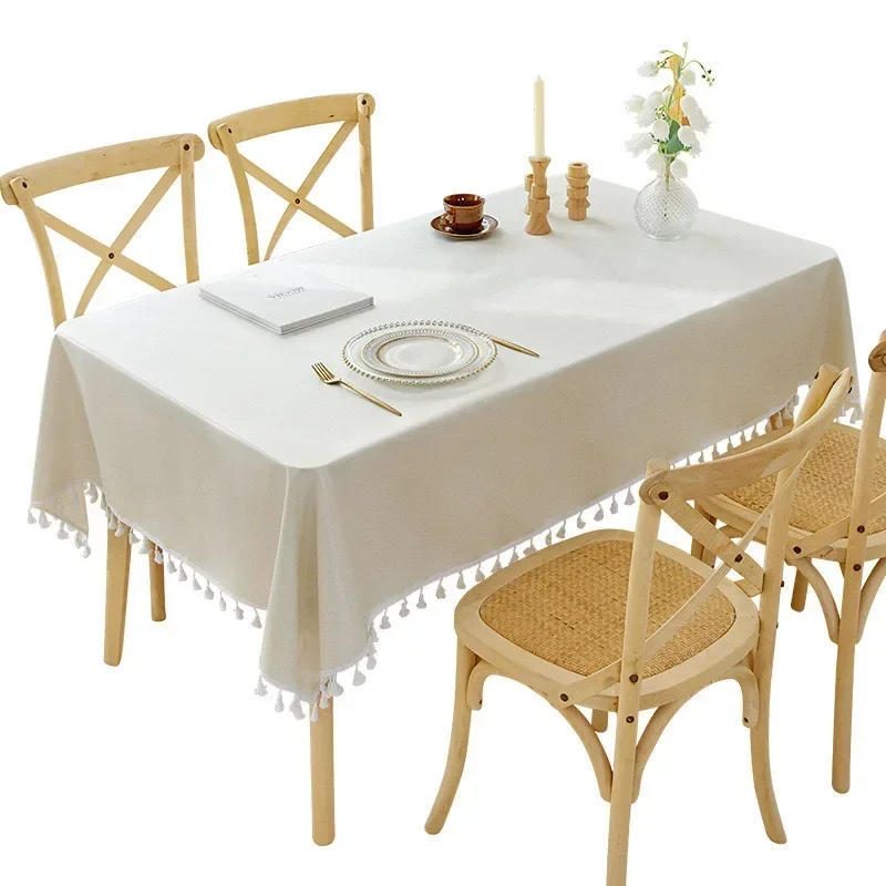 

Cotton linen tablecloth waterproof oil free wash cream style simple J3570