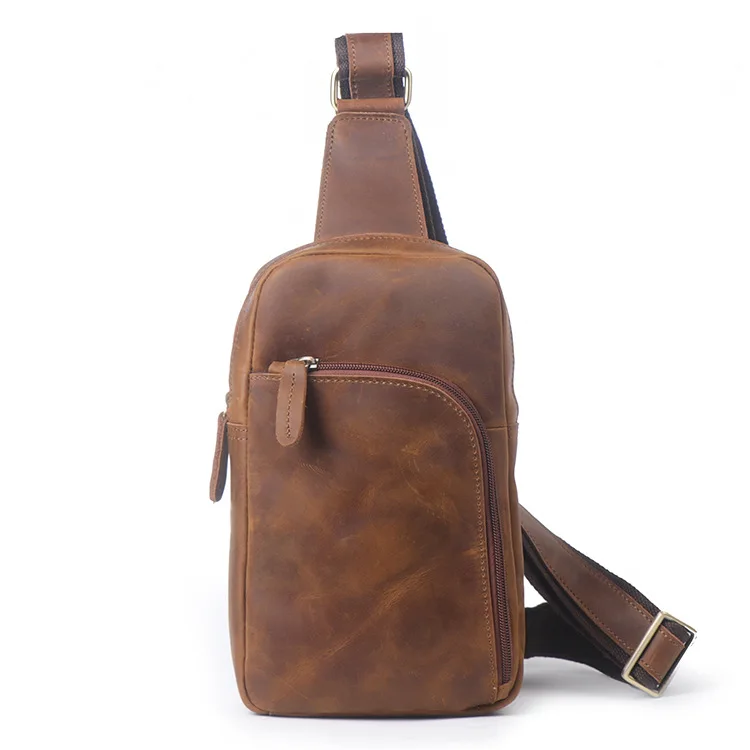 Men's Retro Leather Breast Bag Women's Crazy Horse Leather Messenger Bag Large Capacity Cowhide Shoulder Bag Laptop Bags
