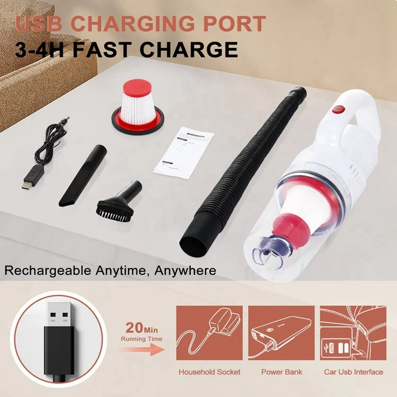 Handheld Vacuum Cleaner High Power Vacuum Cleaner 12000Pa USB Charging Portable Dust Buster For Car/House/Office Cleaning