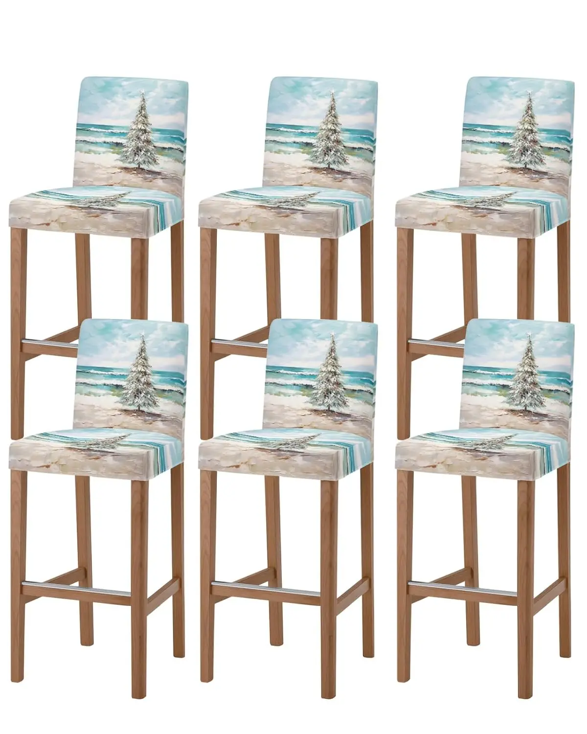 

Набор из 6 эластичных чехлов для барных стульев с рождественским дизайном (елка, шары), для пляжных и рождественских столов, на заказ