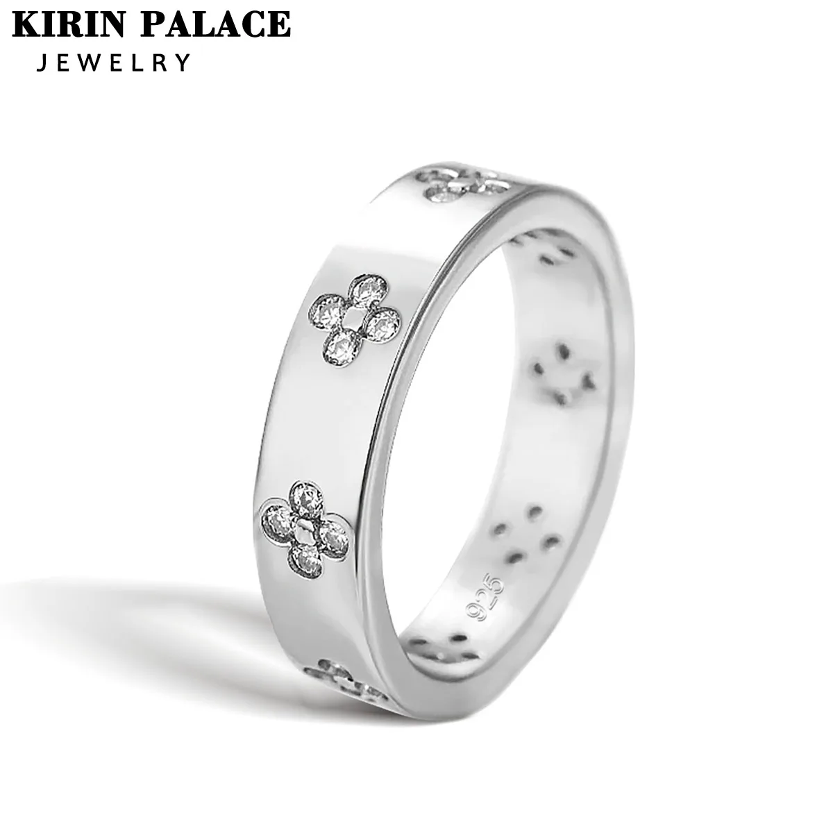 

Lucky Four Leaf Clover 925 Sterling Silver VVS1 Moissanite Stone Inlaid Minimalist Engagement Promise Ring Daily Jewelry Gifts