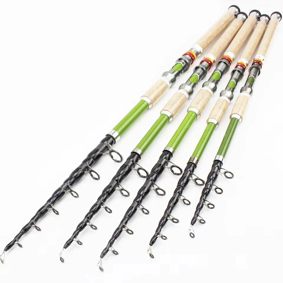 

2.1m-3.6m Telescopic Fishing Rod Carbon Wooden Handle Spinning Carp Bass Fishing Pole Sea Tackle Baitcasting Rod