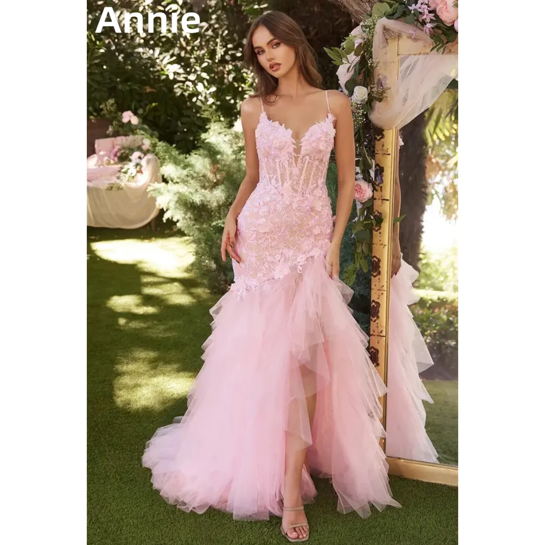 

Annie Sweet Pink Prom Dresses Embroidered Tulle Fairy Graduation Evening Dresses Wedding Party Dresses 2024Vestidos De Noche