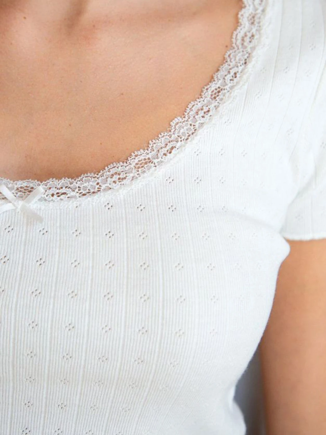 Vintage biała opaska dziecięca krótki Top kobiety 2022 letnia miękka bawełniana tkanina z oczkami z krótkim rękawem T-shirt damski Casual prosty Y2k topy Chic — zdjęcie 5