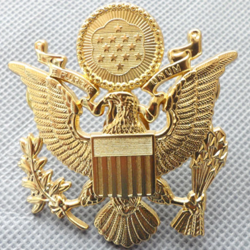 WWII US ARMY BADGE AIRFORCE OFFICER EAGLE WINGS CAP INSIGNIA PIN COCKADE GOLD