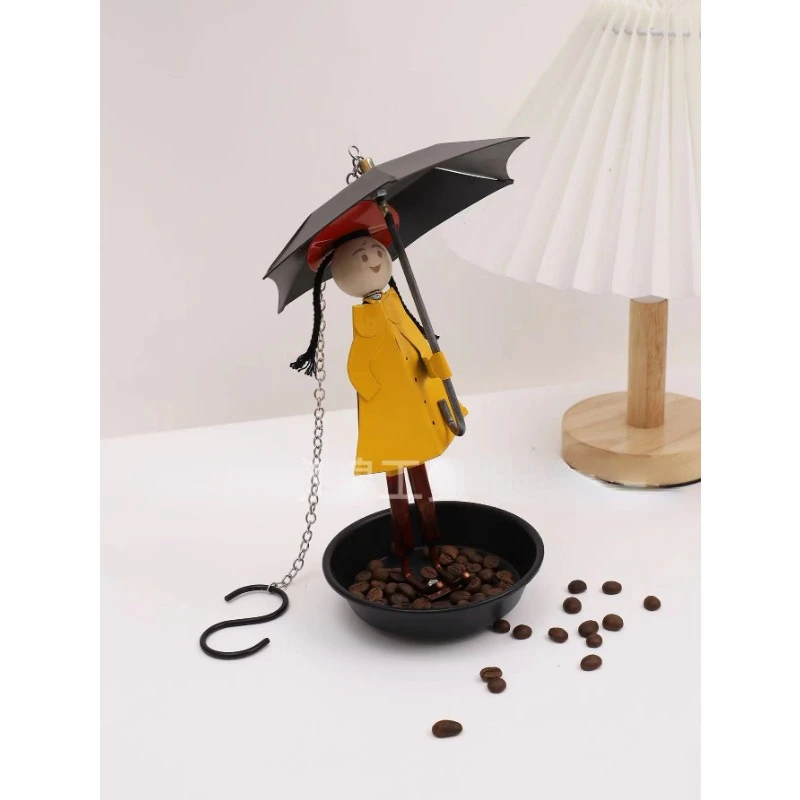 2024 New Umbrella Yellow Little Girl Bird Feeder Metal Outdoor Hanging Feeder Iron Handicraft Hummingbird Feeder