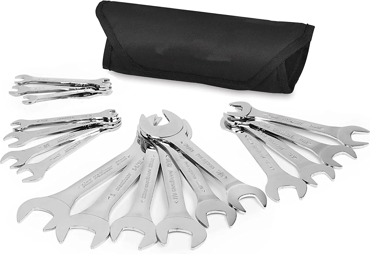 

17Piece Super-Thin Open End Wrenches Set with Rolling Pouch,C R-V Steel Metric,6mm to 32mm Slim Spanner Wrench Kit Hand Tools