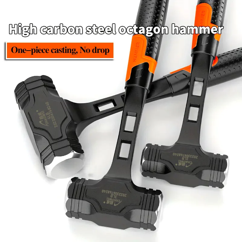 Zintegrowany Ośmiokątny Młotek Kempingowy Wytrzymały i Trwały Młotek do Rozbijania Ścian Amortyzujący Wstrząsy Wielofunkcyjne Narzędzia Ręczne