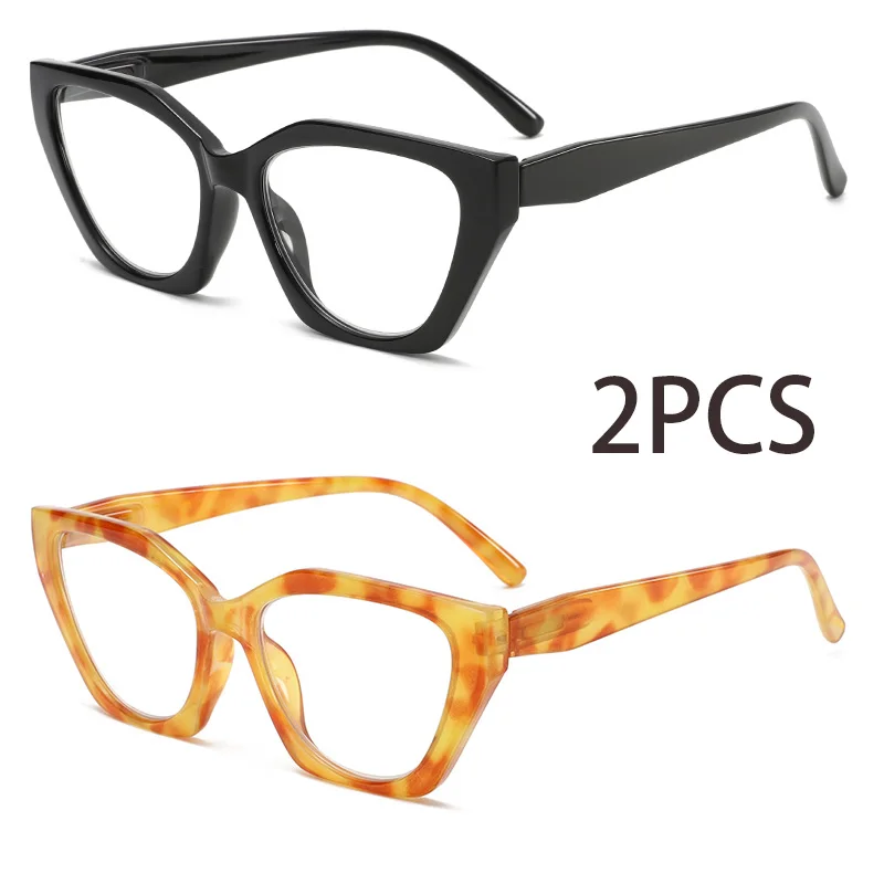 2PCS Five Cat-Eye Blue Light Blocking Schildpatt-Lesebrille Moderne Persönlichkeit präsentiert