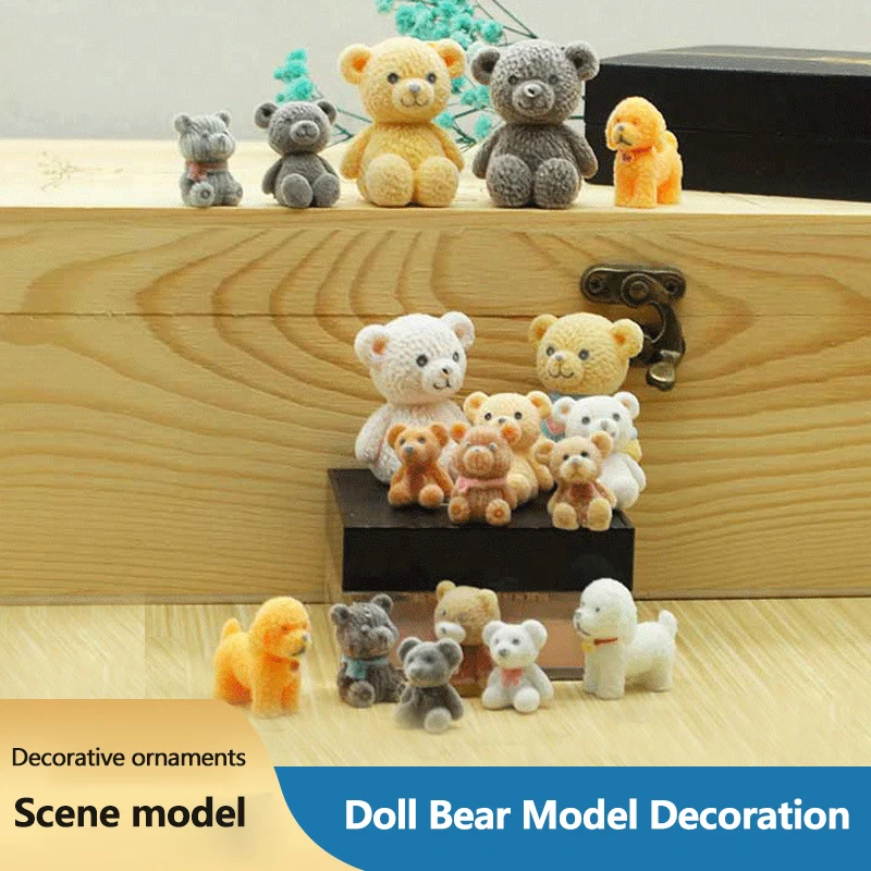 1PC Dollhouse Home Decoration Kawaii Flocking Bear Figurines Miniature Craft Fairy Garden Ornament DIY Accessories