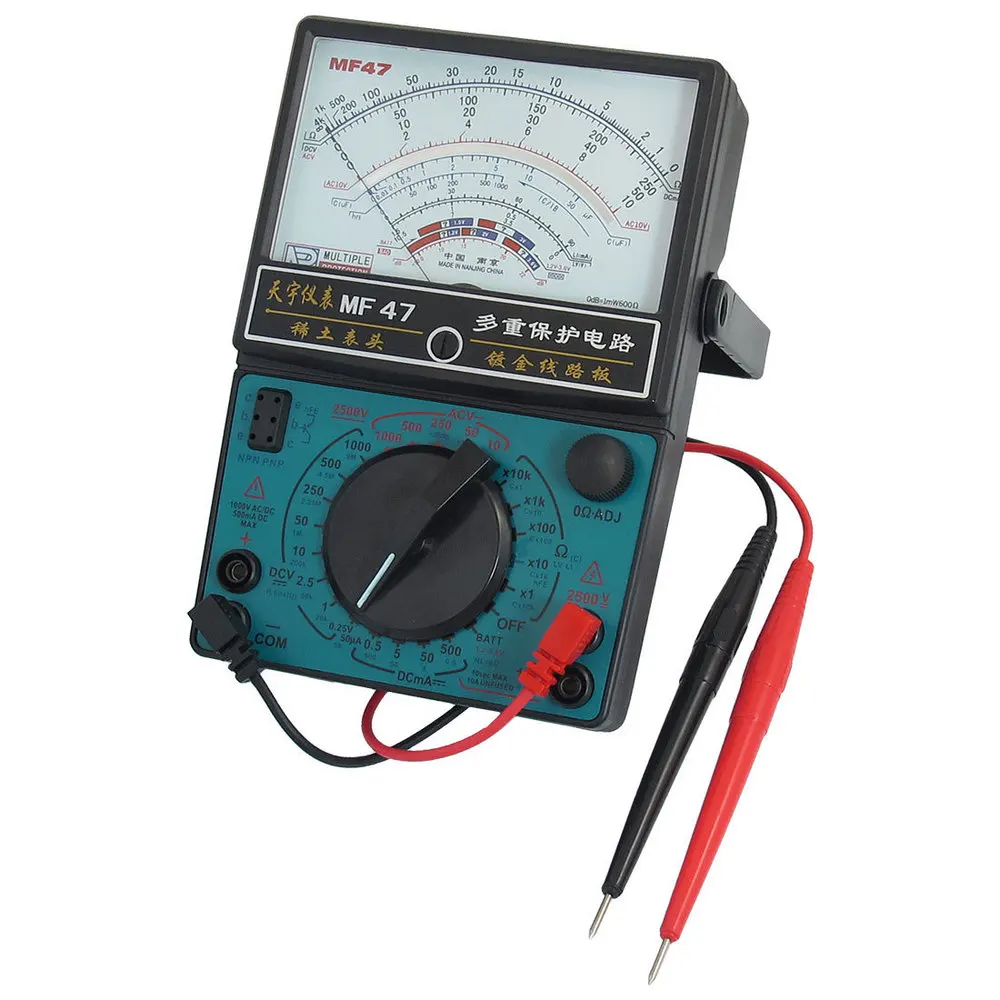 MF47 50uA-500mA DC AC Voltmeter Ohmmeter Ohm Amp Analog Multimeter w Probe Leads