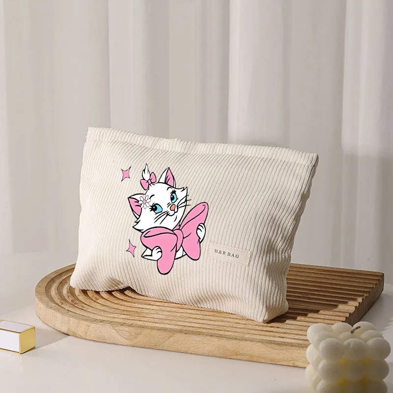 

The Aristocats Marie Cat Corduroy Cosmetic Bag Portable Makeup Storage Bag Purses Women Travel Make Up Organizer Storage Clutch