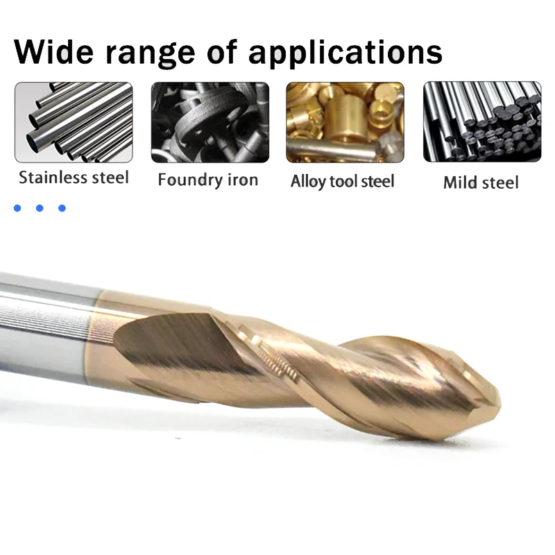 HRC60 2 Flute Ball Nose End Mill tungsten carbide cutter CNC Router Bits Milling Tools for Metal Steel