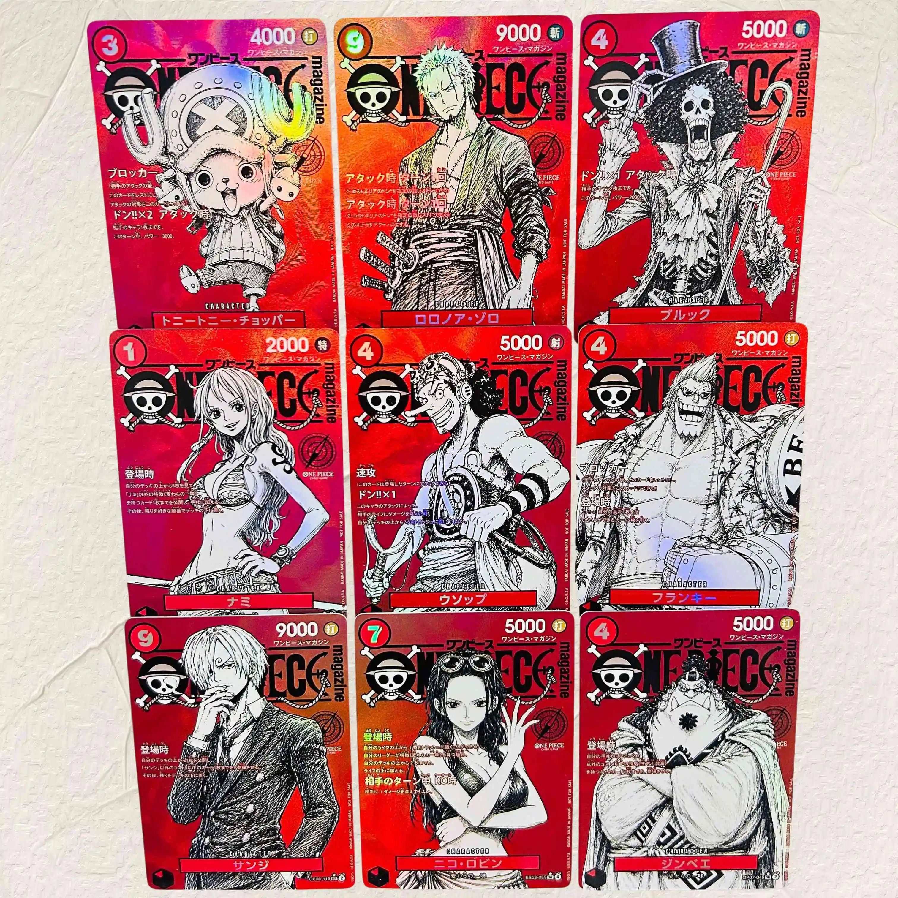 One Piece (Usopp, Nami, Robin, Franky, Chopper) - Juego de 9 Tarjetas Coleccionables con Textura Holográfica, Grado Coleccionable, Anime Clásico, TCG
