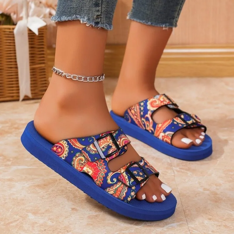 Fashion Buckle Thick-soled Slippers Women Home Soft-soled Slippers Sandals Women 2024 Summer Non-slip Beach Flip Flops Zapatos