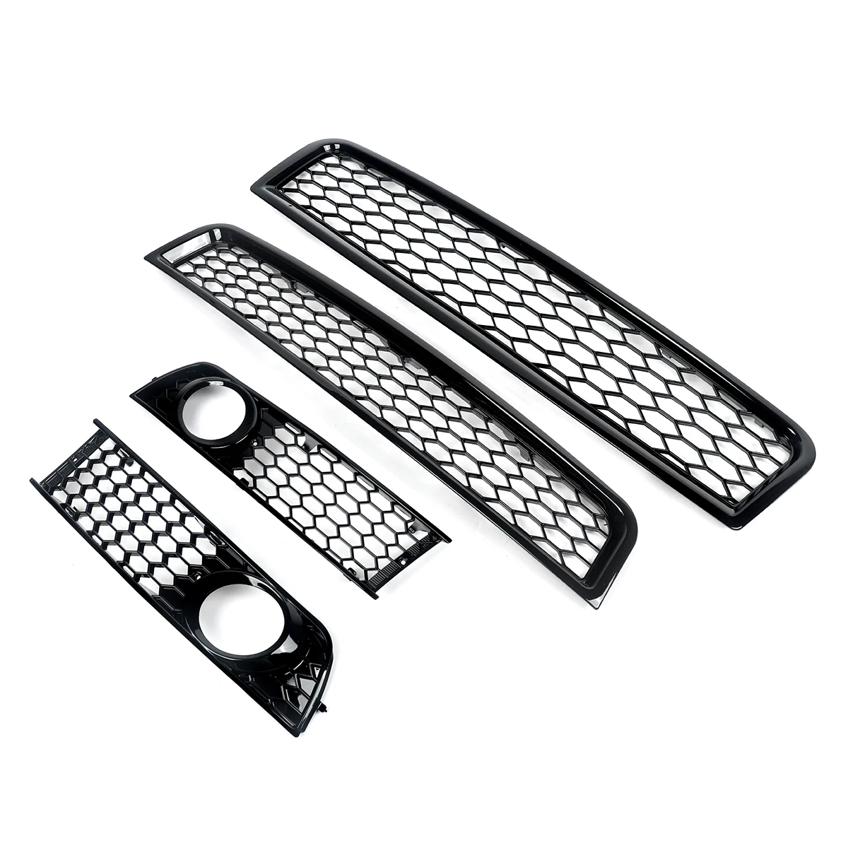 Magickit Honeycomb Grill for Audi A4 B6 Sedan 2002-2005 Front Bumper Upper & Lower Grille Fog Light Lamp Grill 4pcs Set