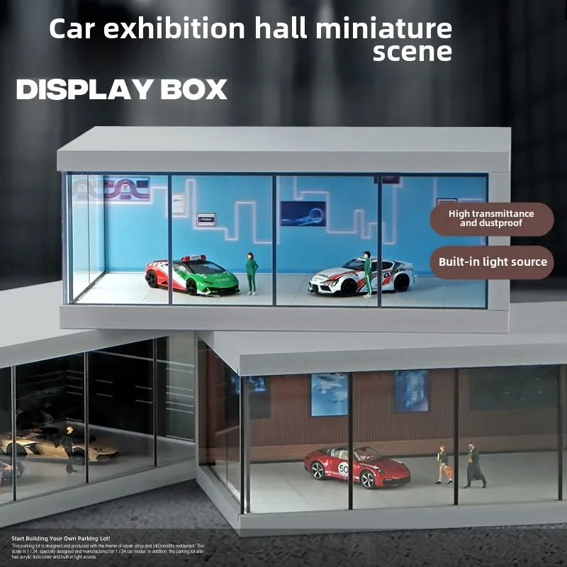 Collector 1/64 Car Model Storage Display Box Small Garage Scene Acrylic Car Showroom Parking Lot Kids Xmas Gift Toys for Boys