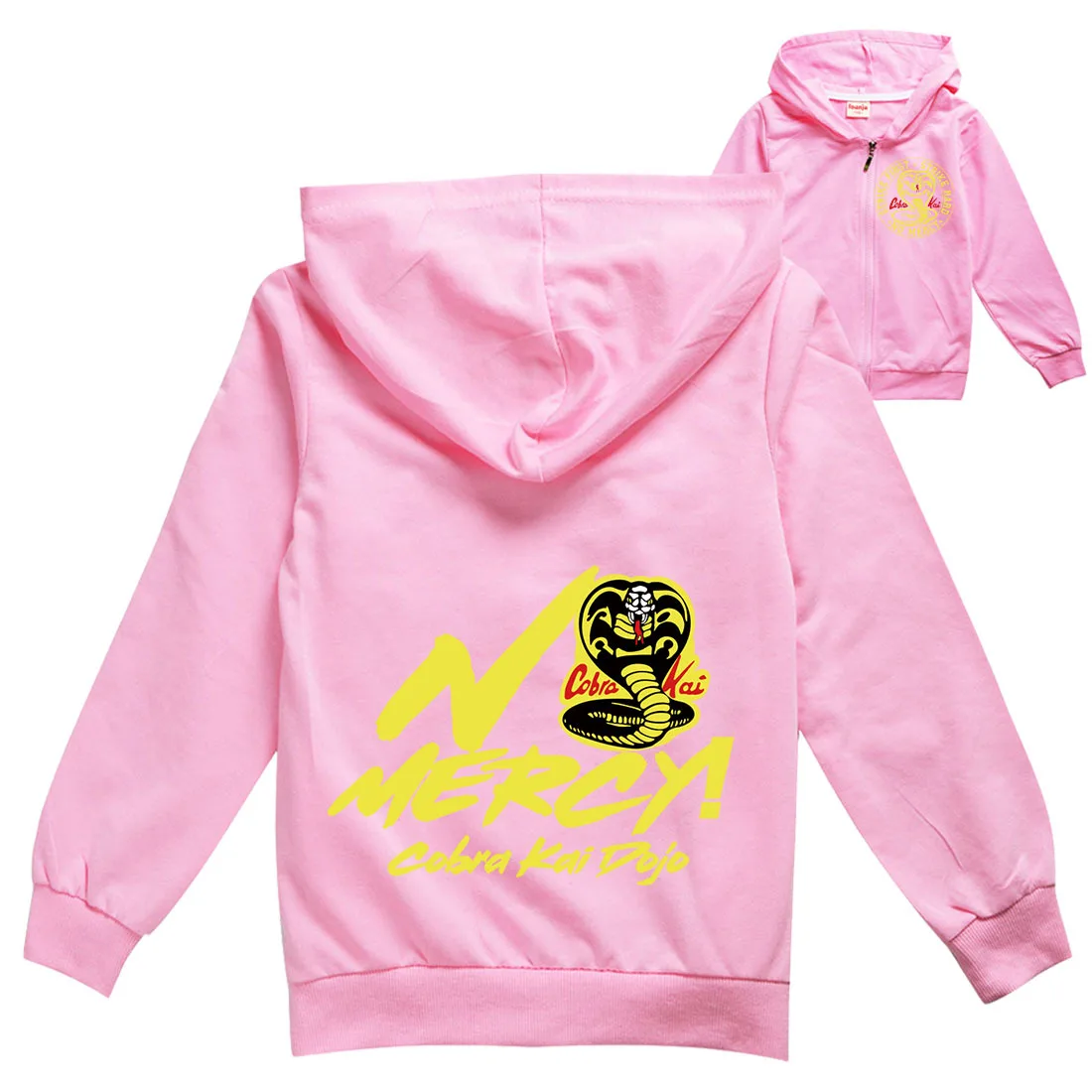 Abrigo con capucha y cremallera para niños, chaqueta de dibujos animados Cobra Kai, estampado de serpiente, Otoño, prendas de vestir, novedad