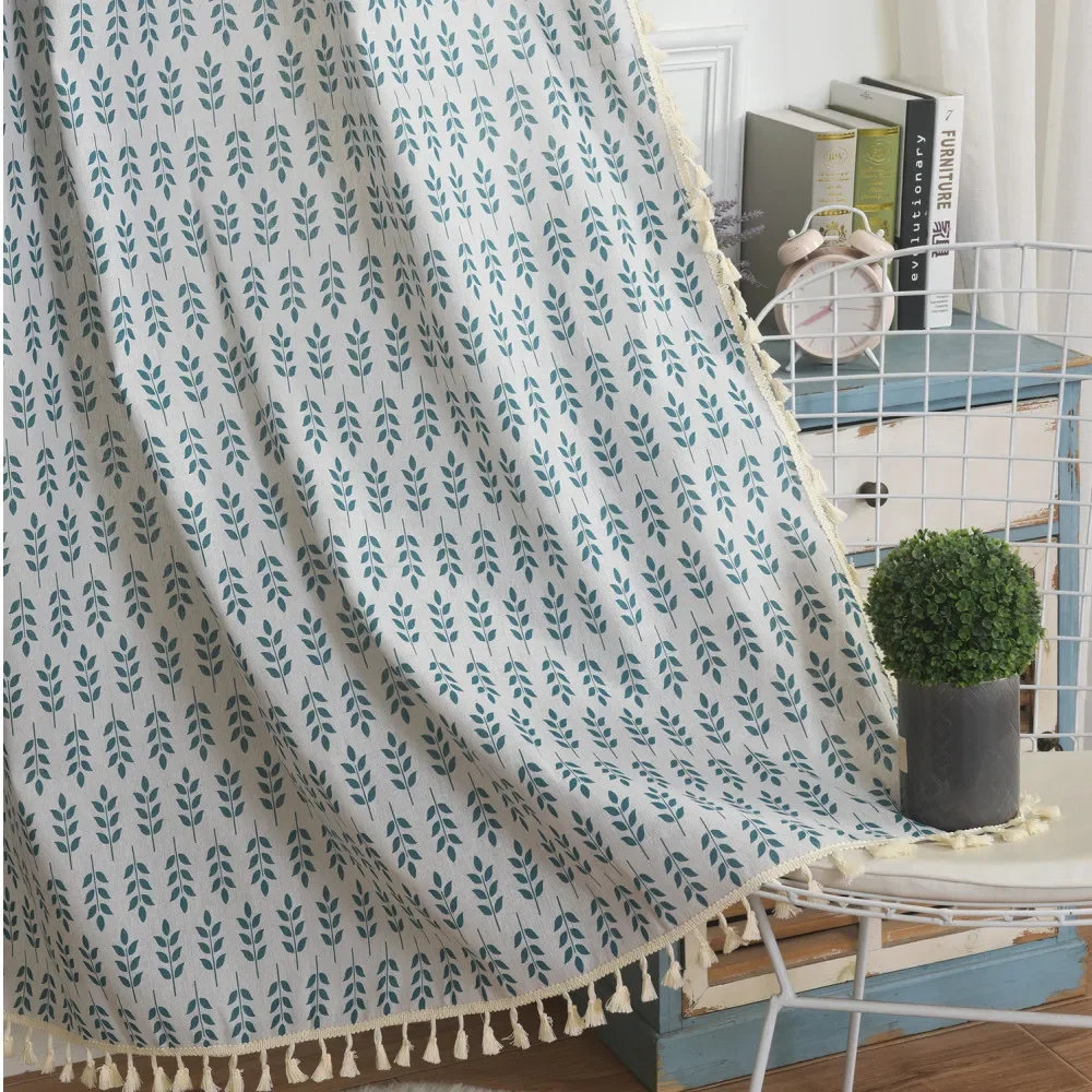 

FF1022 Green wheat ear printed semi-blackout kitchen curtain partition curtain semi-blackout factory direct supply