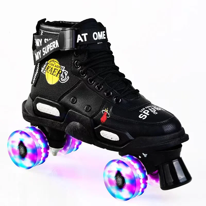 Fancy Roller Skates Shoes for Adult, Double Row Sliding Sneakers with Flash, 4-Wheel Fashion, High Quality