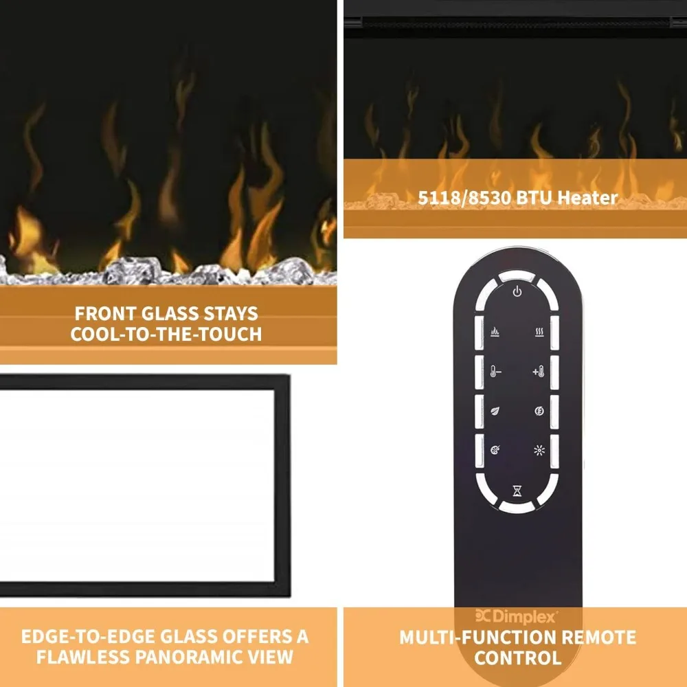 Dimplex IgniteXL 74 内蔵型リニア電気暖炉（モデル：XLF74）、8530/5118 BTU、240/120 ボルト、2500/1500 ワット、ブラック
