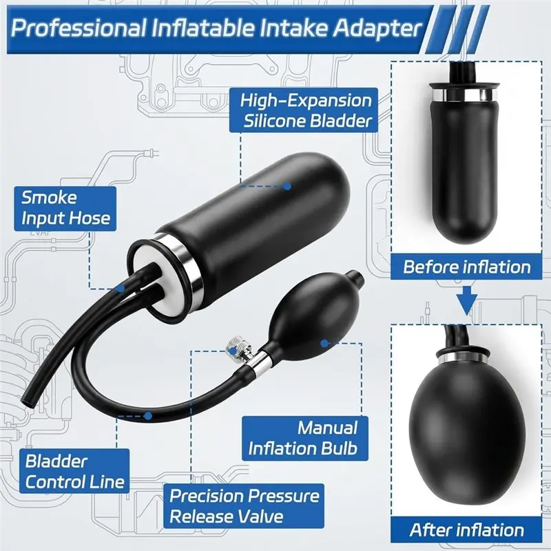 12-In-1 EVAP Vacuum Leak Detector- Pro Automotive Smoke Machine Accessories Kit With Inflatable Intake Adapter