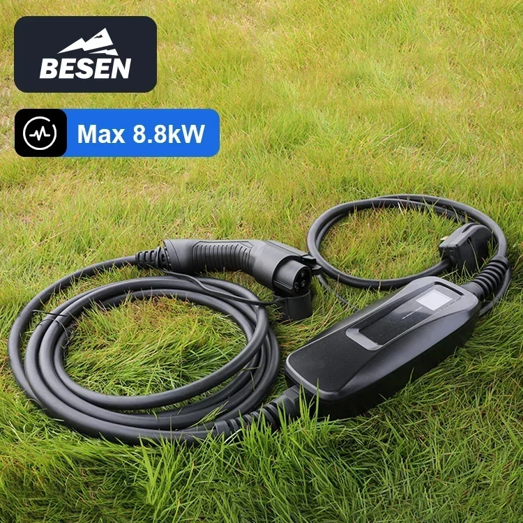 BESEN 8.8kW Portable Type 1 EV Charger Single Phase AC Charging Box with LCD Screen 32A Output Current for Electric Vehicles