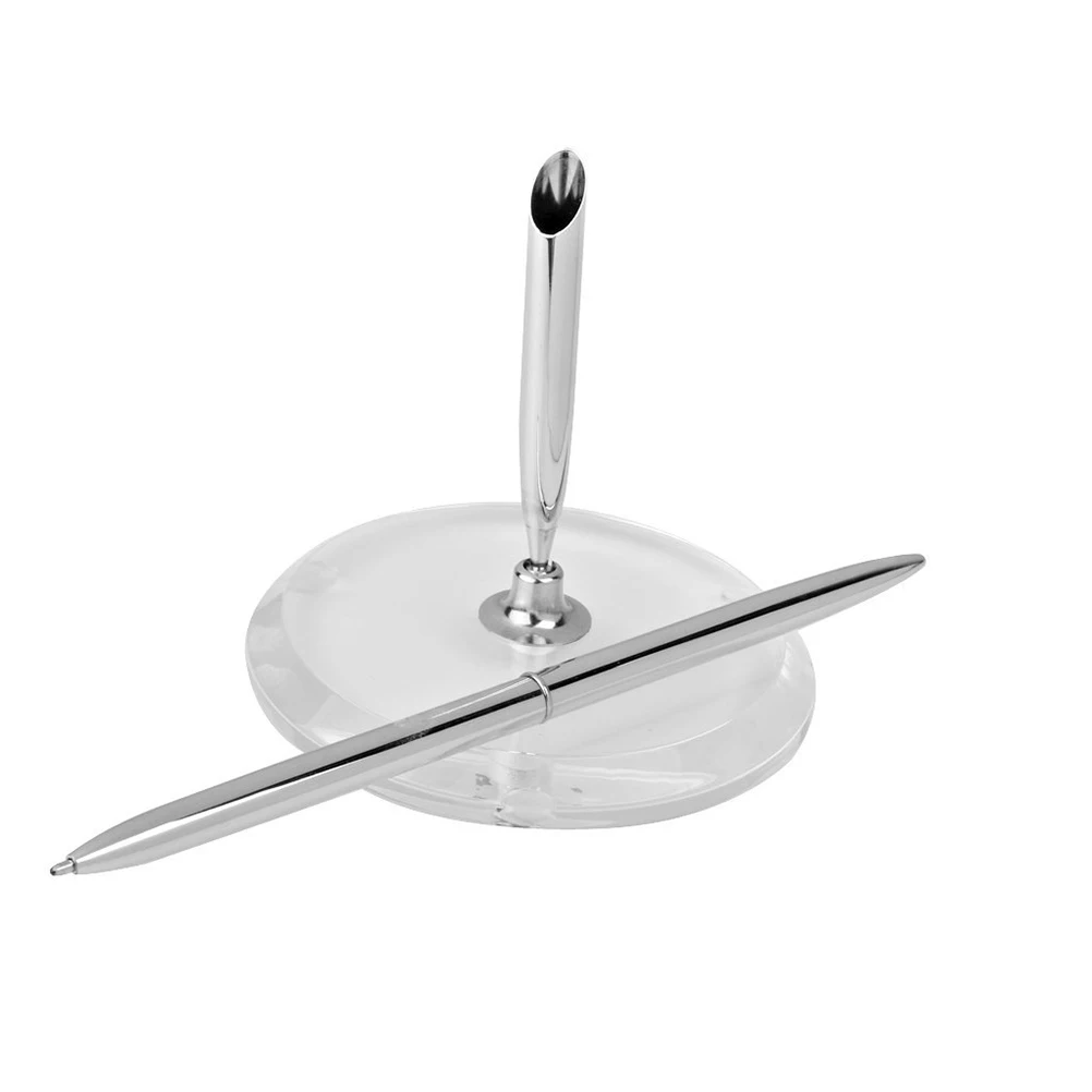 

360 Degree Rotatable Acrylic Holder With Signing Pen Set For Wedding Engagement Bridal Guest Book Silver Rectangle Shape