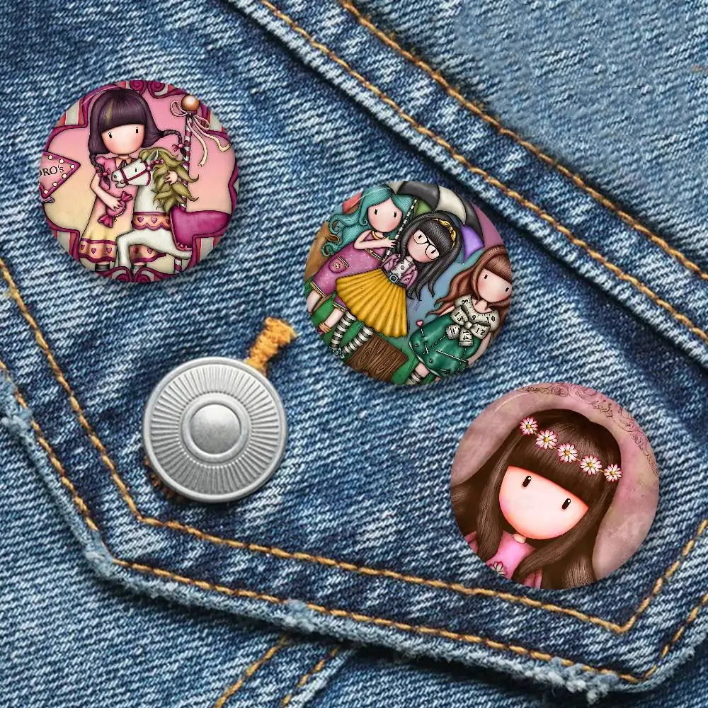 Cute Gorjusses Cartoon S-Santoro Photo Brooches Creative Round Badge Gifts Pins 32/44/58mm