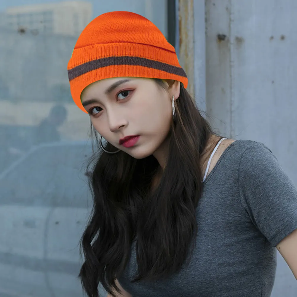 2Pcs Reflective Knit Beanie Hats Rolled Edge Warm Winter Outdoor Activities Skiing Cycling Hats Mens Knitted Caps