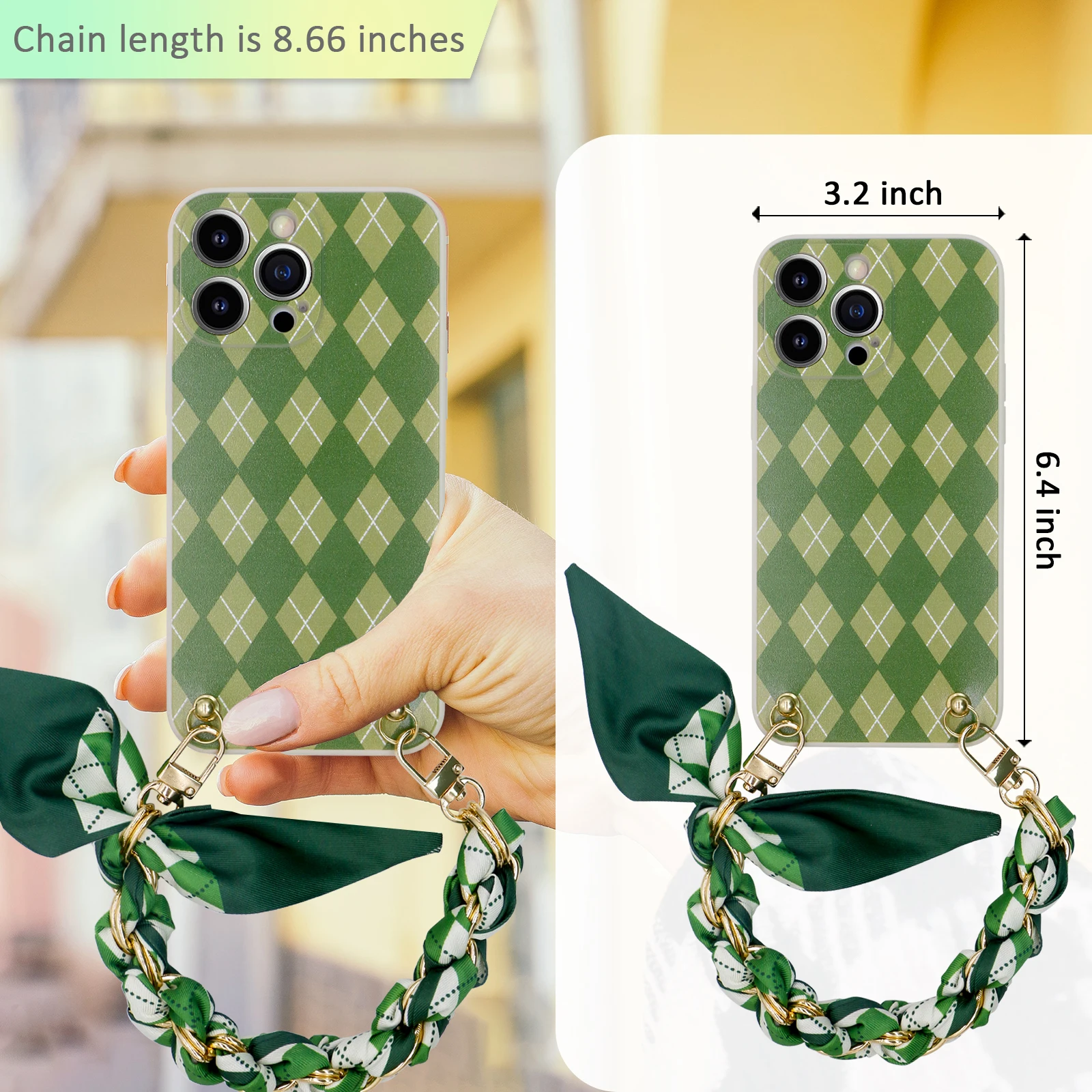 Designed for iPhone 14 Pro Max Case,Green Plaild Pattern Silicone Shockproof iPhone 14 Pro Max Phone Case with [Soft Anti-Scratc