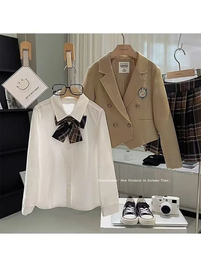 Girl Suit Skirt Set for Autumn Loose Jacket +T-Shirt+skirt Shorts for Children Girls Fashionable Suit Trendy Kids Clothes 3 Pcs