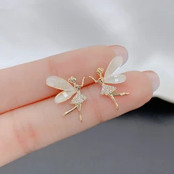 1Pair Fashion Cute Flower Wings Elf Stud Earring For Women Girls Design Zircon Fairy Exquisite Earring Jewelry