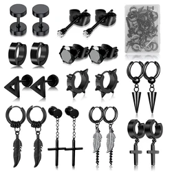 1 /11 Pairs Stainless Steel Punk Stud Earrings Black Earrings Set For Men Women Vintage Hip Hop Piercing Ear Jewelry Accessories