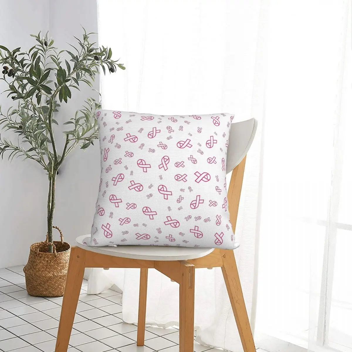 Breast Cancer Awareness Ribbon Square Pillow Cases Cushion Covers Awesome Zipper Decorative Pillowcover for Home 40*40cm