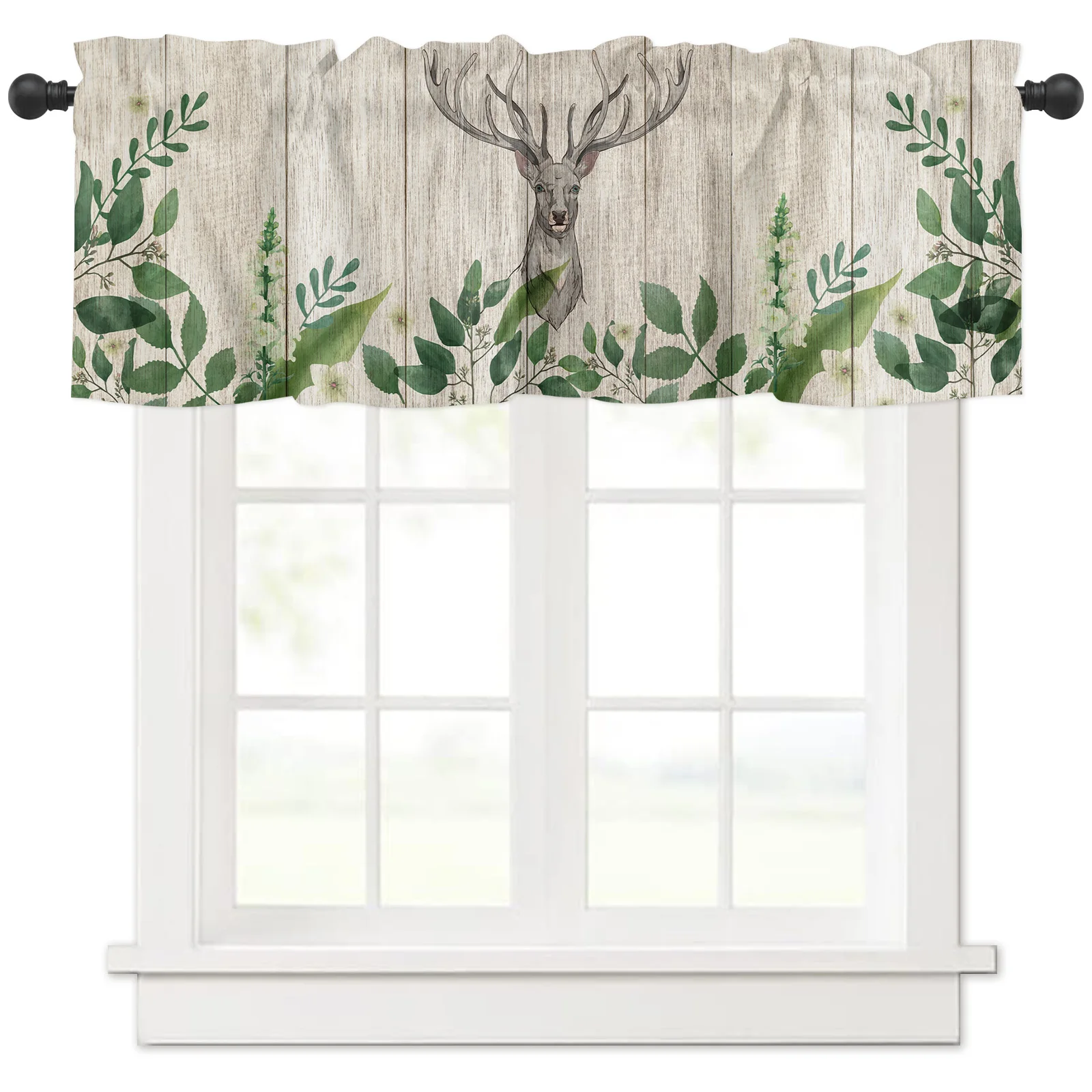 ZEDLIYU Valances for Windows Kitchen Living Room Small Window Valance Deer Head on Wooden Board 1 Panel, 54 x 18 Inch