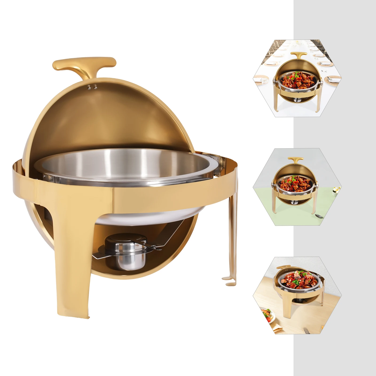 

Round Chafing Dish Buffet Set, 9.51 QT Roll Top Stainless Steel Warmer with Thick Frame for Catering Events Party Wedding Dinner