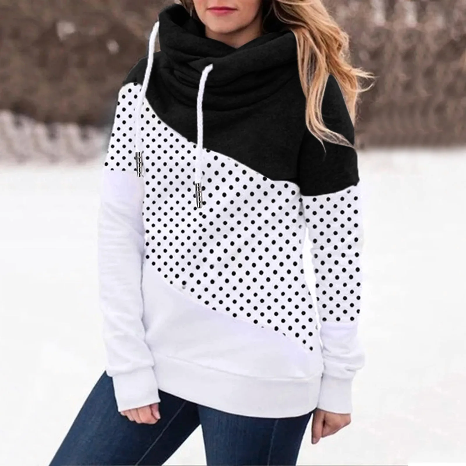 

2024 Women Hoodies Contrast Color Long Sleeve Hooded Sweatshirt Plus Size Loose Casual Sportwear Sweater High Quality Sudaderas