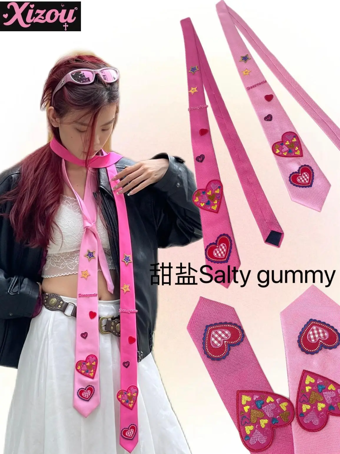 

Sweet Spice Girl Original Versatile Embroidered Tie Thin Scarf Wearing Artifact y2k Millennium Style Spice Girl Long Scarf women