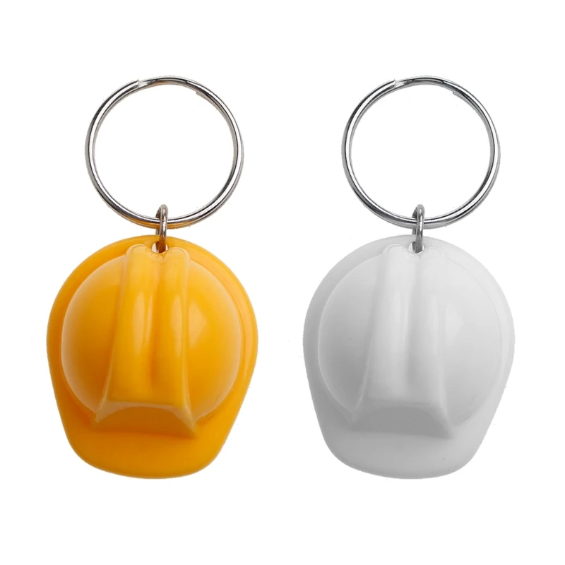 2023 New Plastic Helmet Keychain Event Holiday for Creative Practical-Yellow/White Color Safety Helmet Keychain Jewelry