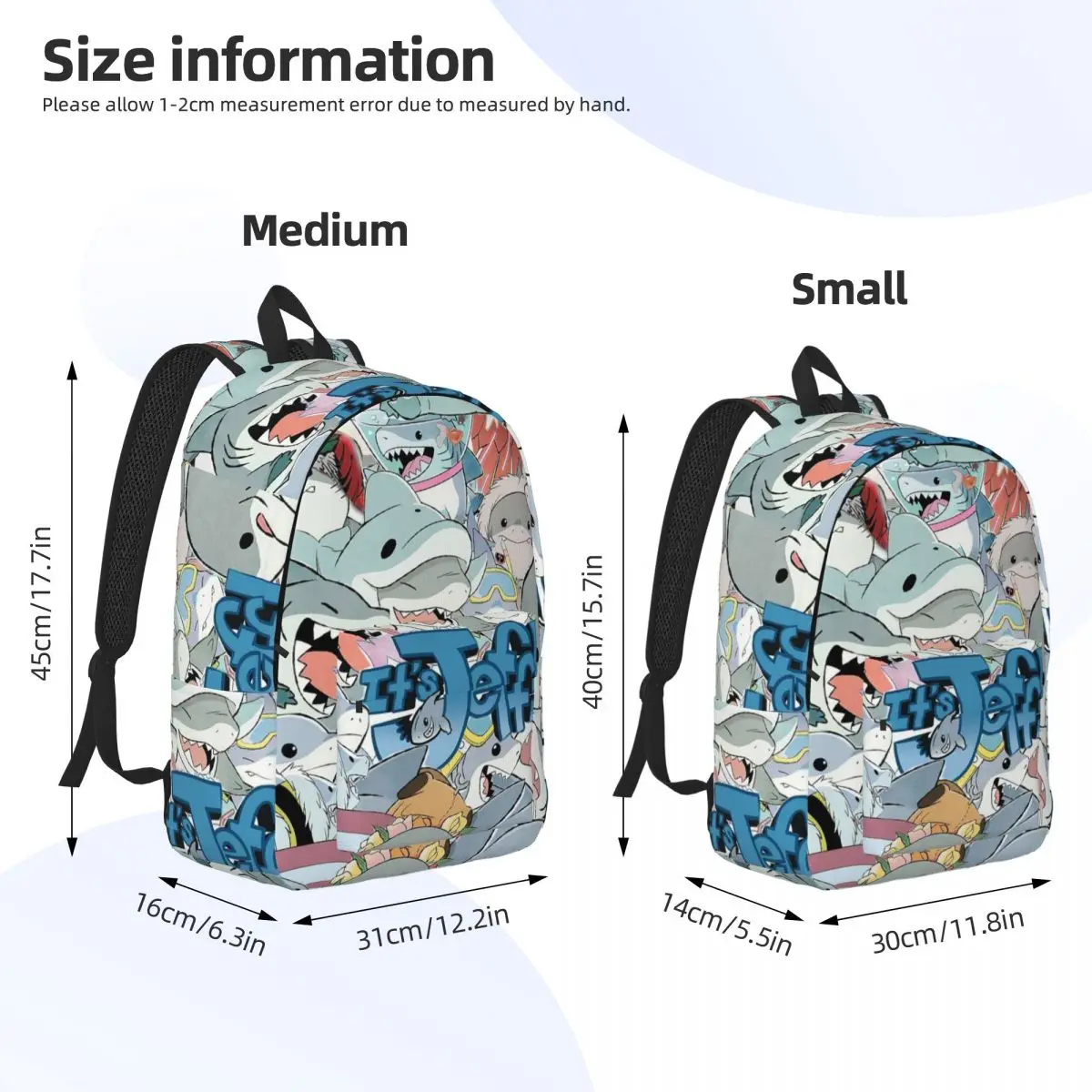 Cute Jeff The Land Shark Cartoon Backpack Daypack Large Capacity Kids BookBag School Bag Shoulder Bags for Boys Girls
