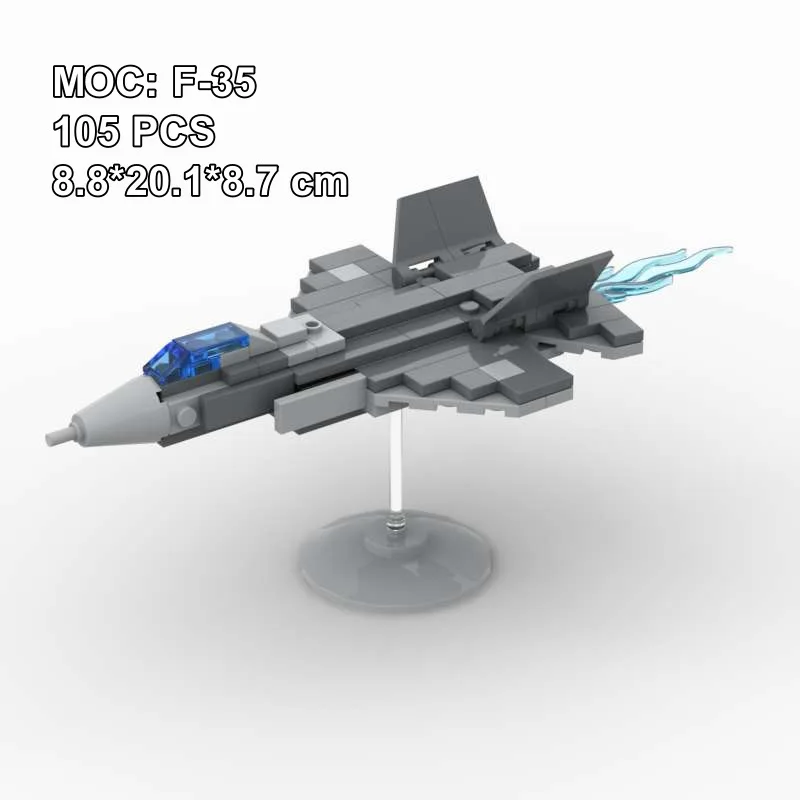 MOC Aircraft Assembly Building Block Model F35 American Fifth-Generation Fighter Jet with Base and Flames Children's Toy Gift