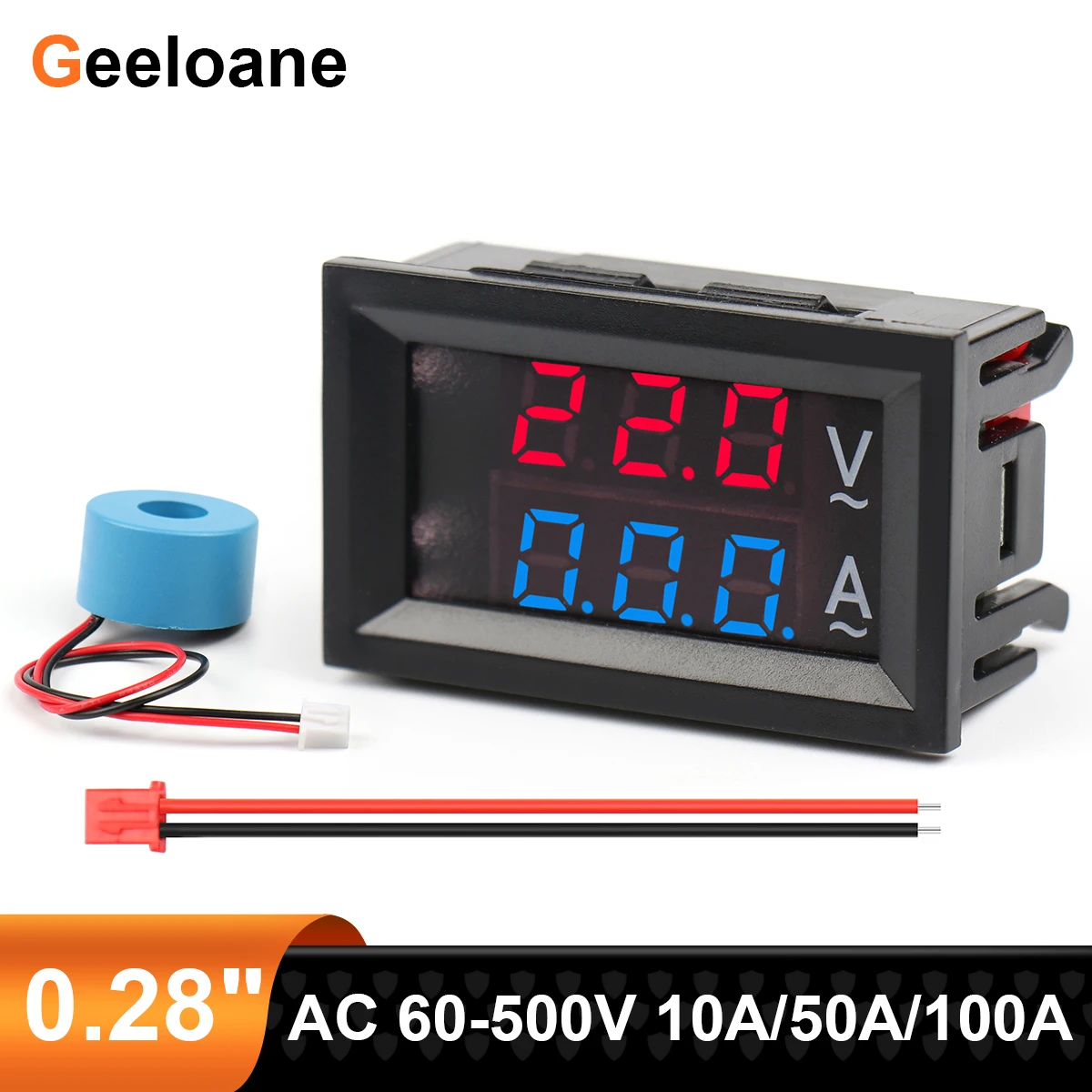 

0.28" LCD Digital Voltage Current Meter AC 60-500V 10A/50A/100A Dual Digital Display Meter Ammete DIY with AC Transformer