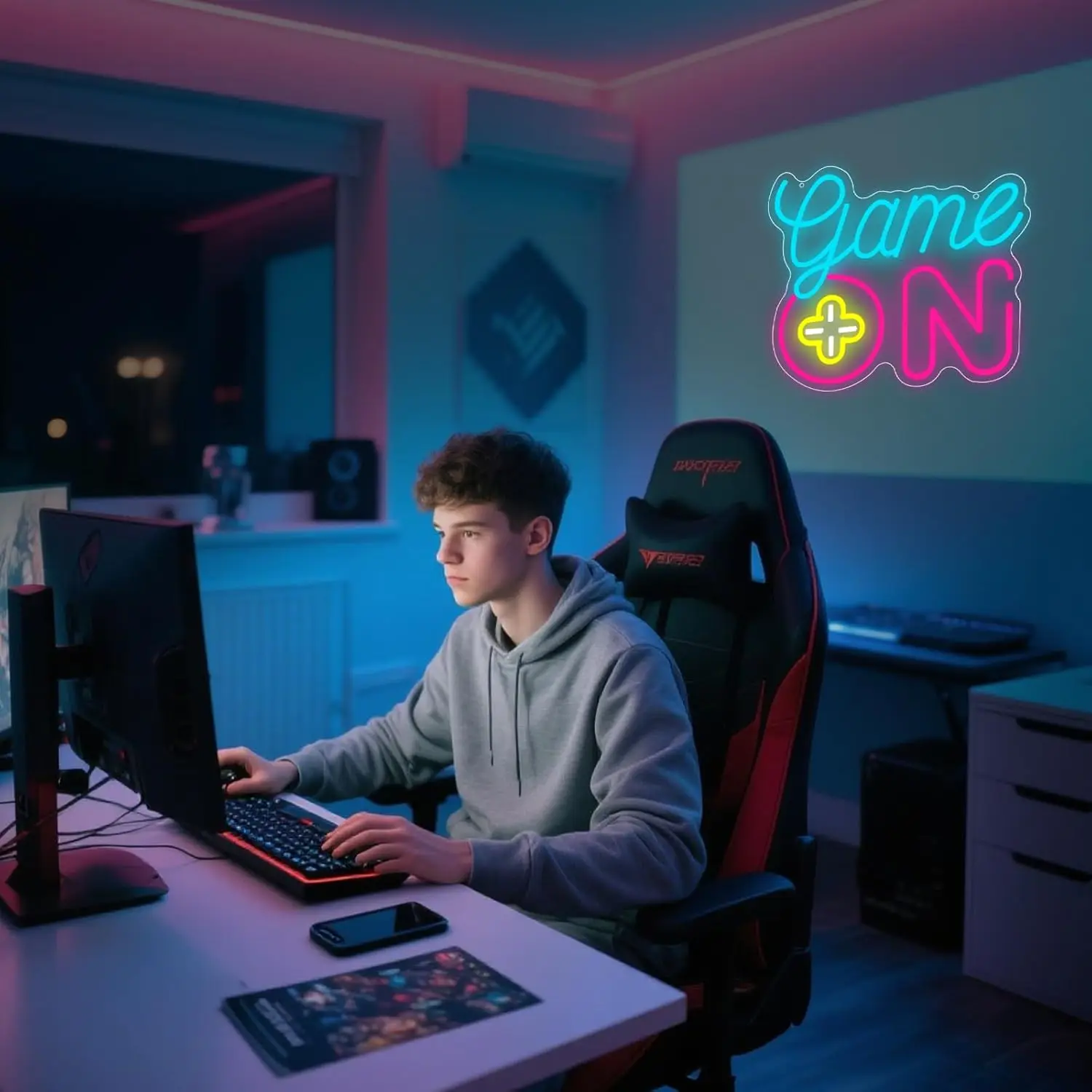 Gaming LED Neon Sign USB Dimmable Neon Light Sign for Gameroom Bedroom Bar Livingroom Birthday Party Gift Wall Decoration