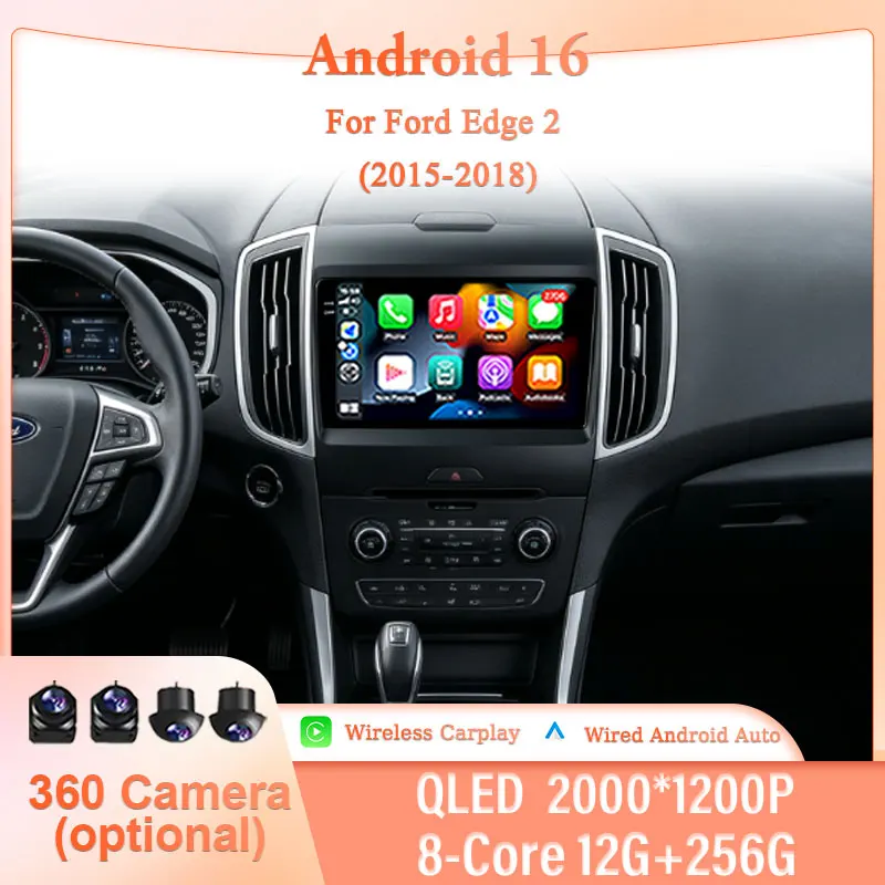 Für Ford Edge 2 2015-2018 GPS-Navigation 9 Zoll 2.5D Touchscreen Android 16 Wireless CarPlay DSP Stereo WiFi BT QLED LHD Autozubehör