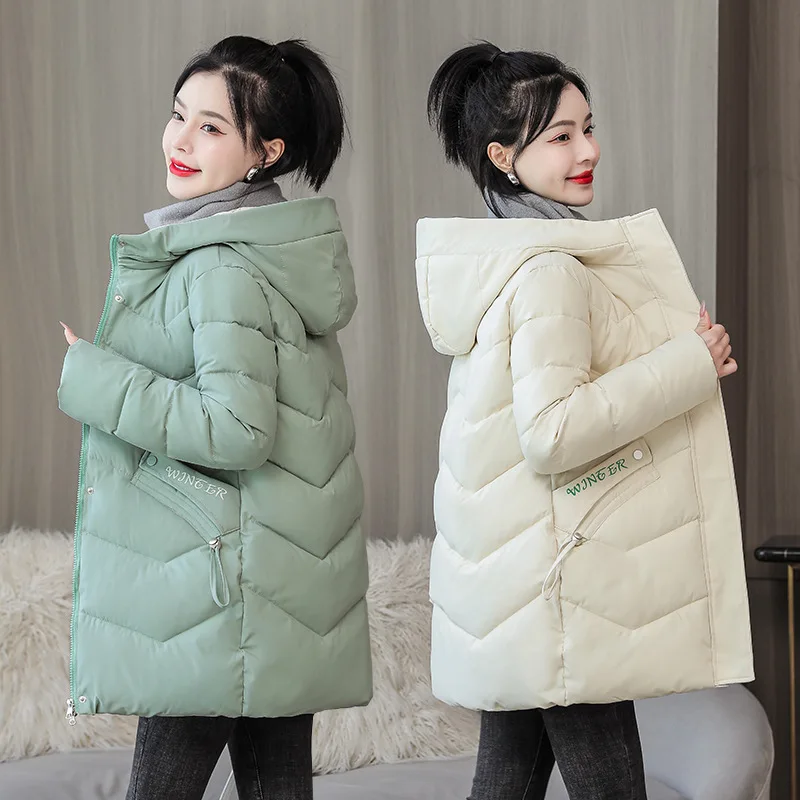 

Women Winter Warm Thick Cotton Coat 2024 Winter New Loose Hooded Parkas Coat Korean Long Cotton Padded Jacket Women Outwear